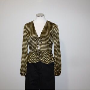 The Fifth Label | The Fifth Tie Front Long Sleeve Plaid Top in Yellow